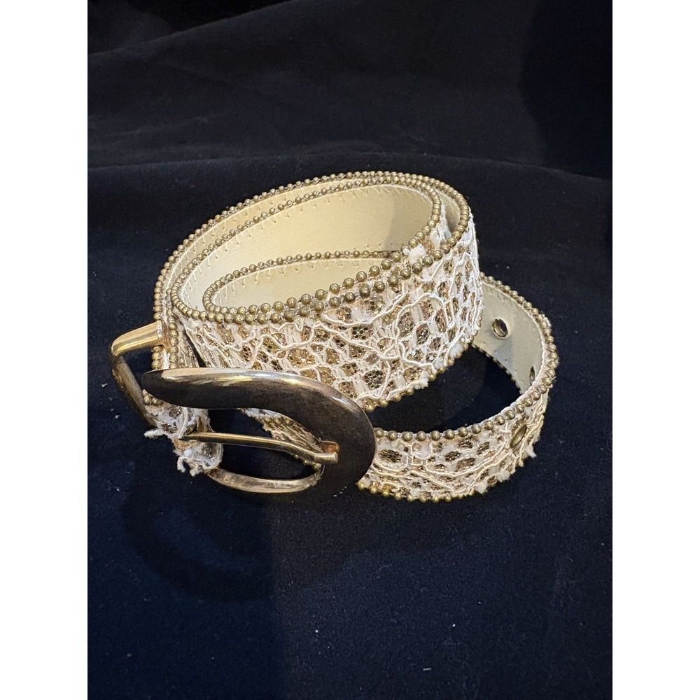 Vintage Elite Belt Womens S Gold Trim Buckle Retro Metallic Lace design